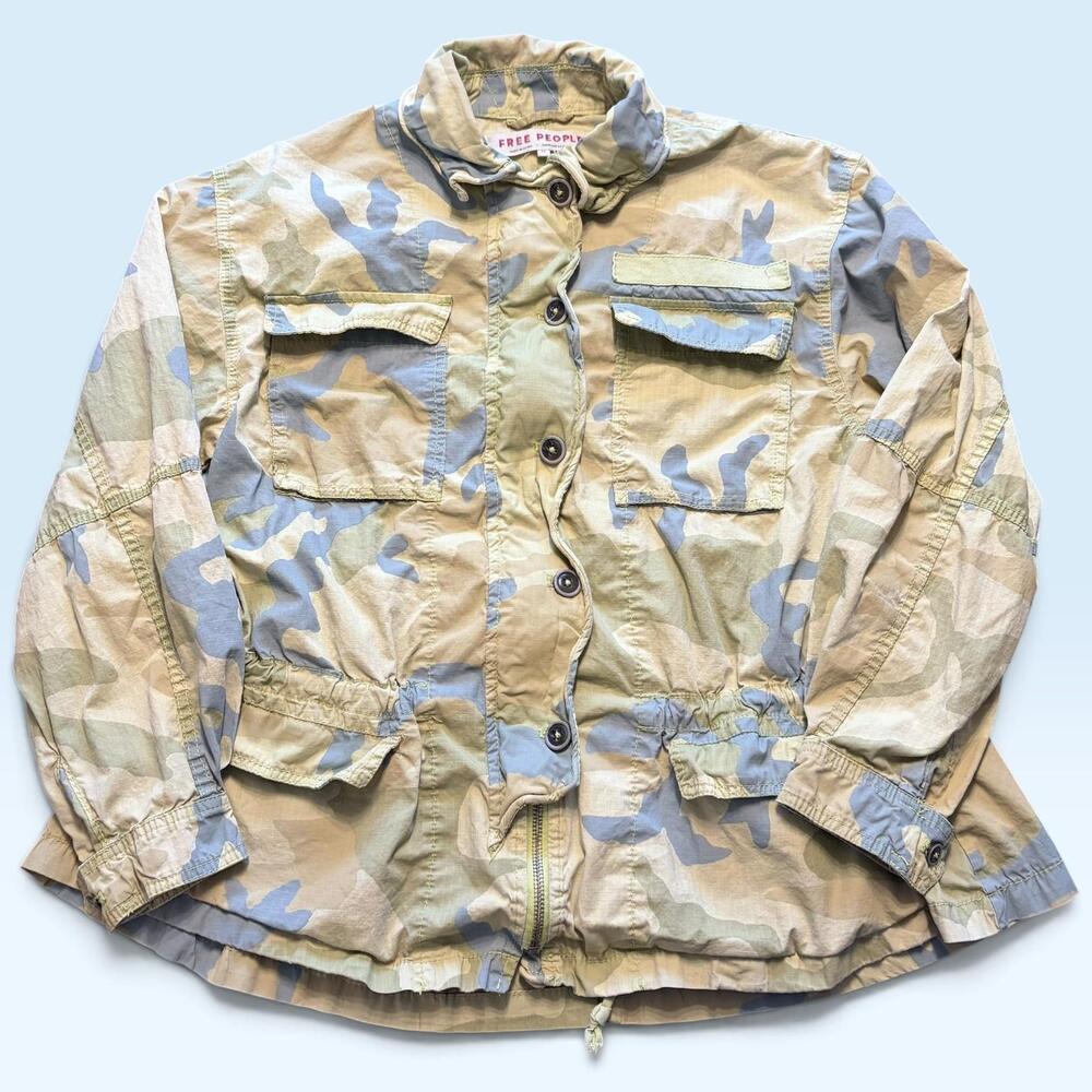 Free People Jacket Womens XS Multicolor Camo Military Canvas Zip Pockets Utility